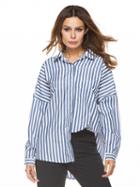 Choies Blue Stripe Tie Back Long Sleeve Shirt