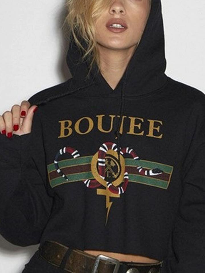 Choies Black Letter Print Cropped Hoodie