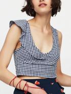 Choies Monochrome Gingham Asymmetric Ruffle Sleeveless Crop Top