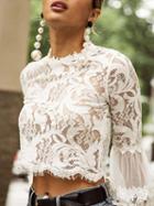 Choies White Flare Sleeve Chic Women Lace Crop Blouse