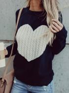 Choies Dark Blue Heart Detail Long Sleeve Chic Women Knit Sweater