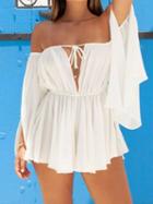 Choies White Off Shoulder Open Back Flare Sleeve Chic Women Mini Dress