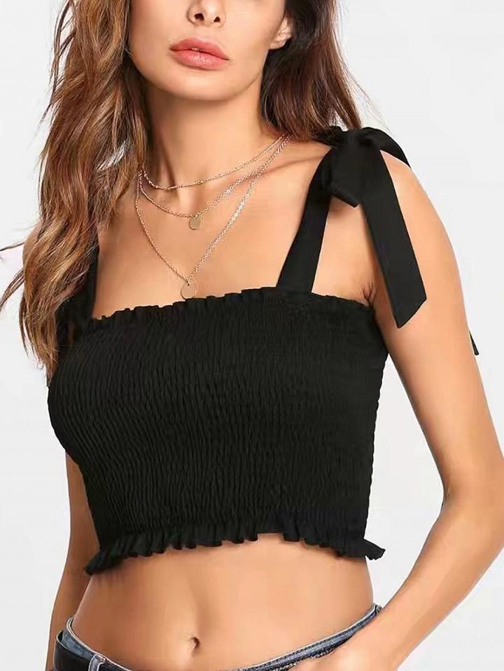 Choies Black Stretch Tie Shoulder Crop Tank