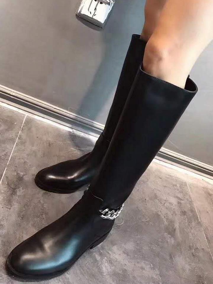 Choies Black Leather Chain Detail Knee Boots