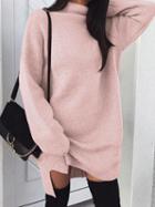 Choies Pink Cotton Blend High Neck Long Sleeve Women Mini Dress