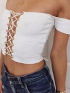 Choies White Cotton Off Shoulder Lace Up Front Chic Women Crop Top