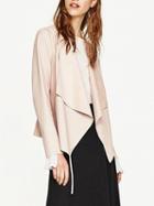 Choies Pink Leather Look Waterfall Front Long Sleeve Jacket