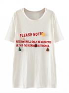 Choies White Text Print Tassel Detail Short Sleeve T-shirt