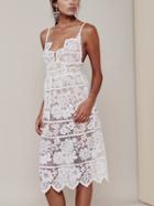 Choies White V-neck Spaghetti Strap Open Back Asymmetric Hem Lace Dress