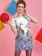 Choies Floral And Giraffe Print Short Sleeve Dress