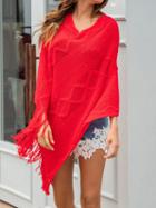Choies Red Tassel Trim Long Sleeve Chic Women Knit Sweater