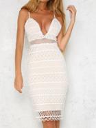 Choies White Plunge Cutwork Lace Cami Bodycon Dress