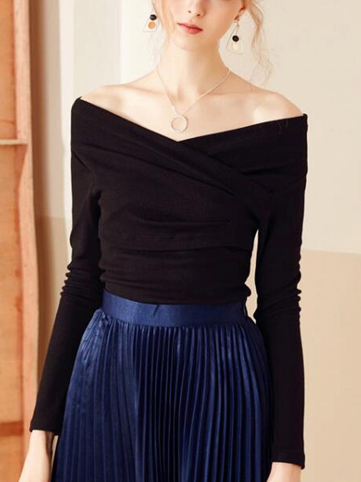 Choies Black V-neck Wrap Front Knit Sweater