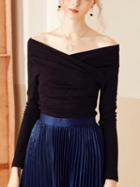 Choies Black V-neck Wrap Front Knit Sweater