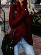 Choies Burgundy High Neck Long Sleeve Chic Women Knit Sweater
