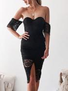 Choies Black Bandeau Thigh Split Front Lace Dress