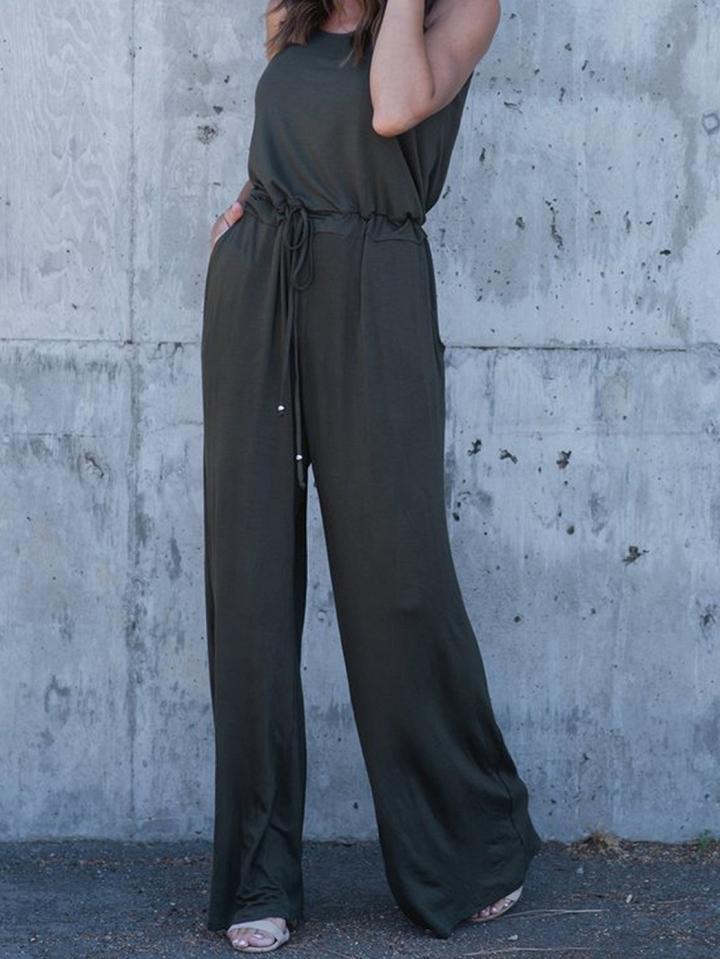Choies Army Green Spaghetti Strap Drawstring Waist Chic Women Jumpsuit