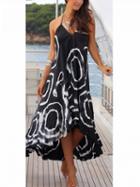 Choies Black Halter V-neck Circle Print Open Back Hi-lo Maxi Dress