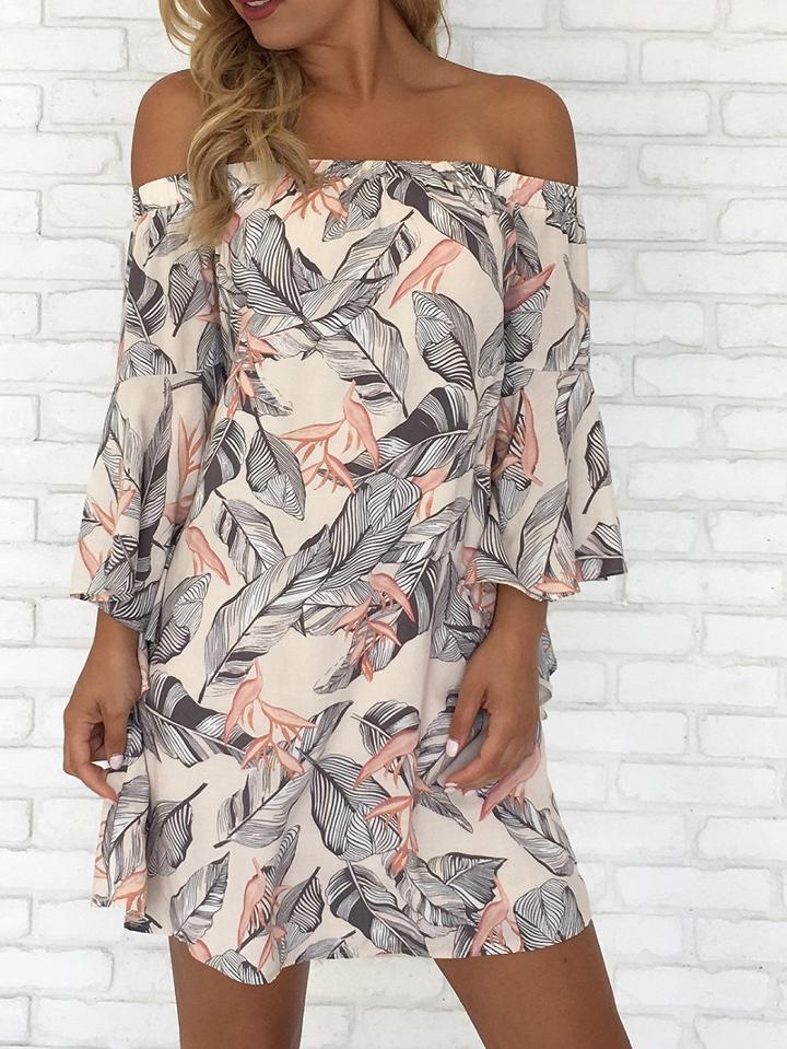 Choies Polychrome Off Shoulder Leaf Print Open Back Chic Women Mini Dress