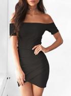 Choies Black Off Shoulder Ruched Detail Bodycon Mini Dress