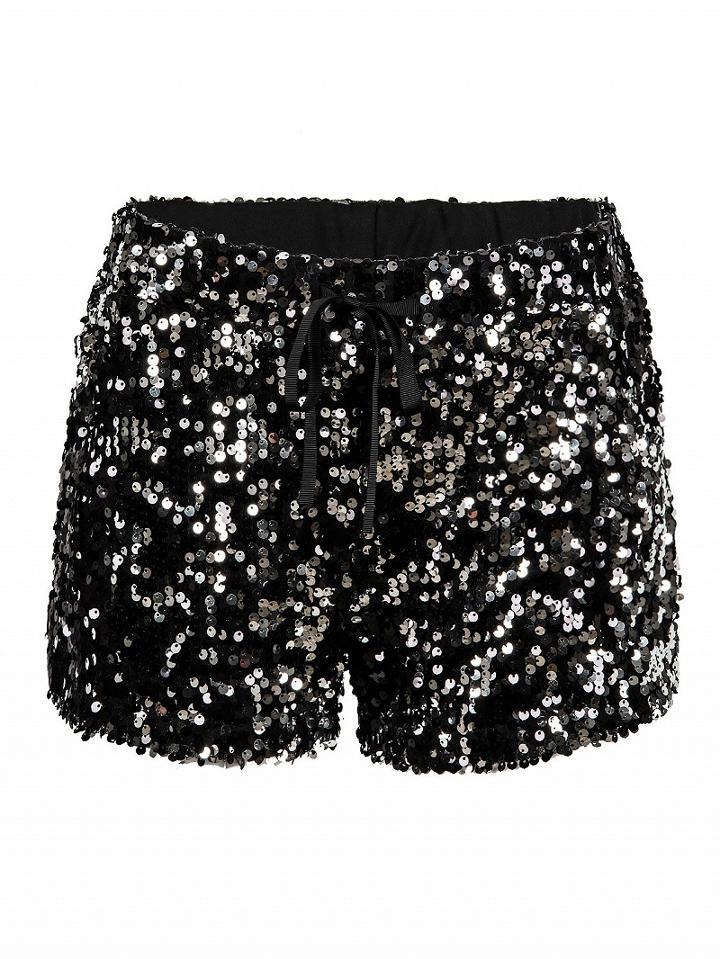 Choies Black Sequined Drawstring Waist Shorts