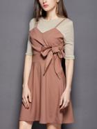 Choies Light Brown Bow Tie Front Mini Dress