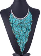 Choies Blue Boho Beaded Tassel Necklace