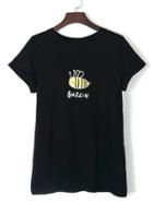 Choies Black Bee And Letter Print Short Sleeve T-shirt