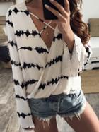 Choies White Contrast V-neck Flare Sleeve Blouse