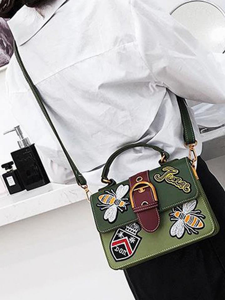 Choies Green Embroidery Zip Detail Chic Women Cross Body Bag