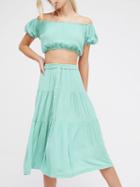 Choies Light Green Off Shoulder Crop Top And High Waist Midi Skirt
