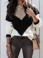 Choies Khaki Contrast Long Sleeve Chic Women Knit Sweater
