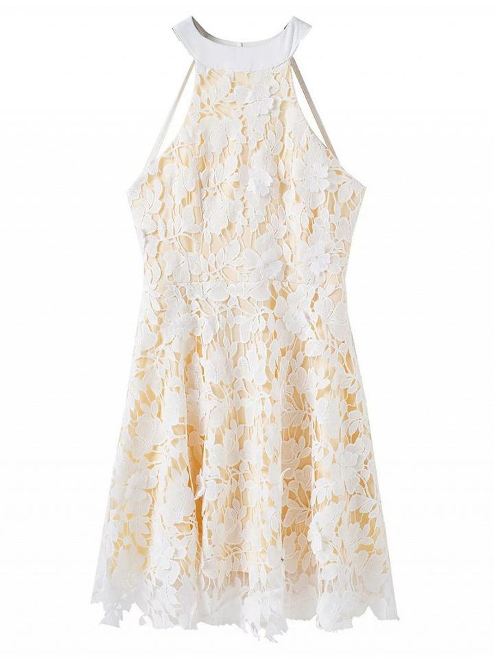 Choies White Halter Backless Overlay Lace Mini Dress