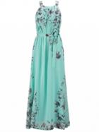 Choies Green Tie Waist Print Detail Maxi Dress