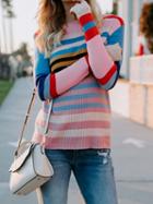 Choies Multicolor Stripe Long Sleeve Chic Women Knit Sweater