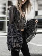 Choies Black V-neck Print Detail Layered Flare Sleeve Blouse