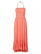 Choies Tomato Halter Lattice Detail Backless Ruffle Maxi Dress
