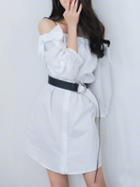 Choies White Off Shoulder Bow Embellished Cropped Sleeve Mini Dress