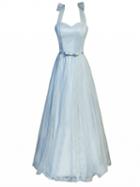 Choies Gray Halter Lace Up Back Tulle Maxi Prom Dress