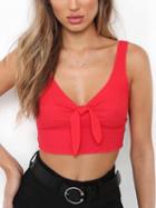 Choies Red Knot Front Ribbed Crop Tank