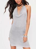 Choies Gray Halter V-neck Backless Knit Bodycon Dress