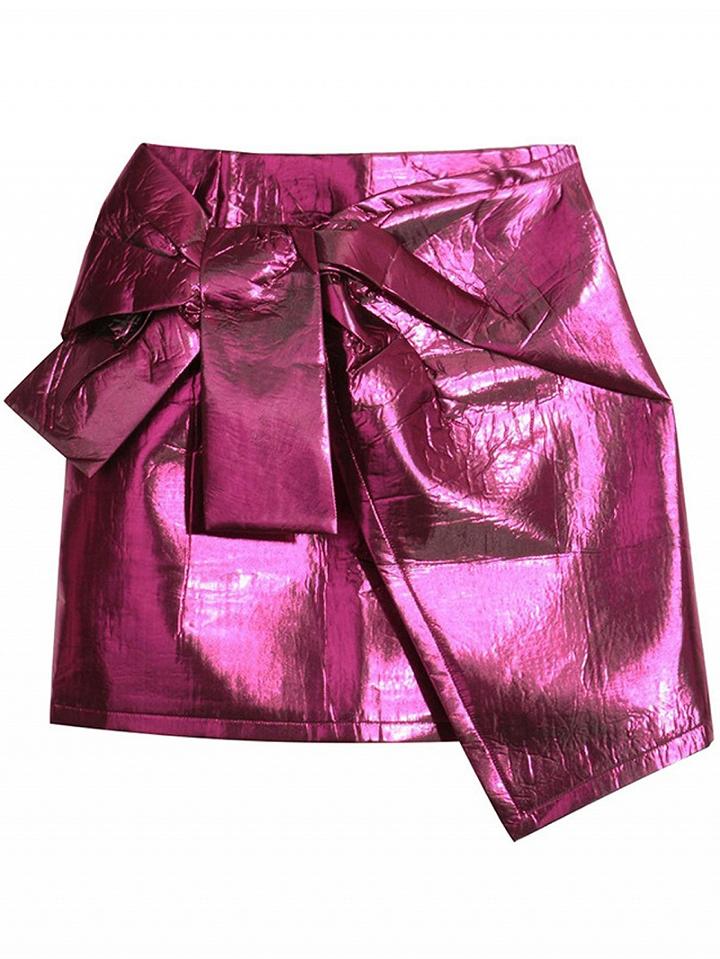 Choies Hot Pink Metallic Asymmetric Hem Mini Skirt