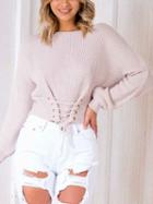 Choies Light Pink Lace-up Corset Front Rib Knit Sweater