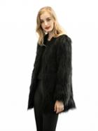Choies Black Collarless Longline Faux Fur Coat