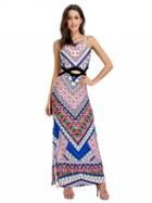 Choies Polychrome Geo-tribal Open Belly Side Split Maxi Dress