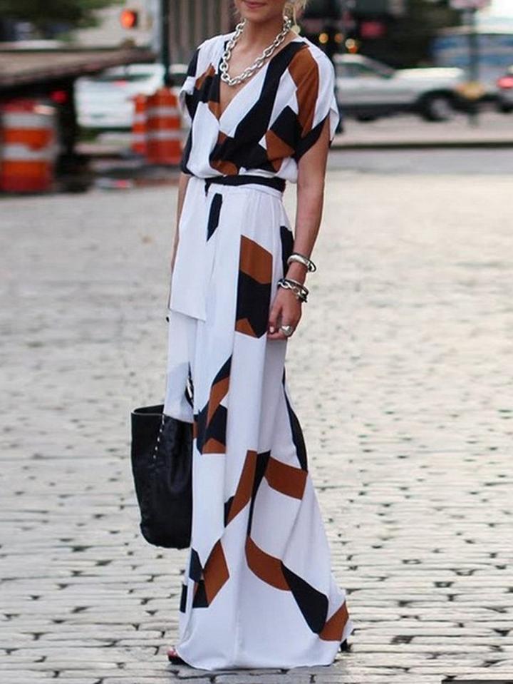 Choies Brown Contrast Tie Waist Maxi Dress