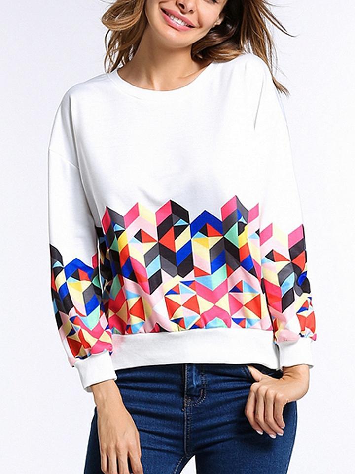 Choies White Geo Pattern Long Sleeve Sweatshirt