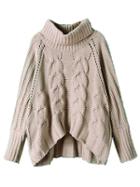 Choies Gray High Neck Chunky Cable Long Sleeve Sweater