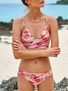 Choies Pink V-neck Floral Print Cross Strap Back Bikini Top And Bottom