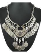 Choies Silver Boho Statement Coin Drop Chain Necklace